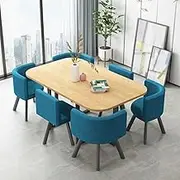 Conference Table and 6 Chair and Dining Table Set for 6,Rectangular Office Reception Meeting Table Negotiation Table Coffee Table Bar Table Set (Color : Blue)