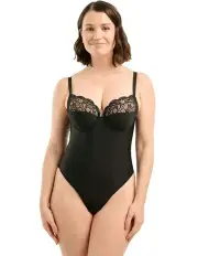 [Sans Complexe] Ariane Underwire Thong Bodysuit With Lace in Black