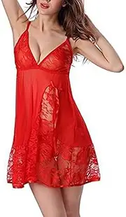 [UIVHLW] Stretch Chemise Plus Size Perspective Lace Bow Underwear V-Neck Straps Backless Nightgown