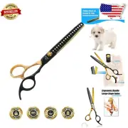 Luxury Black & Gold 7" Stainless Steel Dog Grooming Scissors with Round Tip