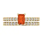 1.41 Emerald Round Cut Red Stone Ring Band bridal Set 14k Yellow solid Gold