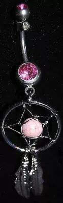 Lot of 10 316L Steel Dream Catcher Navel Belly Ring w/dangle feathers PINK