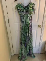NWT Aidan Mattox Silk Floral Maxi Dress Strapless. Ruched Chest HiLo Hem. US 10