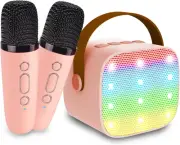 Mini Karaoke Machine for Kids Age 4-12, Bluetooth Speaker with 2 Wireless Mic...