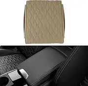 X AUTOHAUX Car Center Console Cover Car Armrest Cover with Storage Bag 14.17"x11.02"x2.56" Beige Leather, Memory Foam