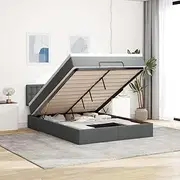 vidaXL Ottoman Bed Frame with Mattress - Double Dark Grey Fabric, Hydraulic Storage, Pocket Spring Mattress, Bedroom Furniture
