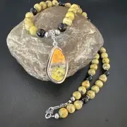 BumbleBee Jasper Pendant Navajo Pearls Sterling Silver Necklace 16016