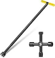 Water Meter Key, Carbon Steel Water Shut Off Tool, Versatile Faucet Valves with 4-Way Utility Key, Adjustable Length T-Handle, Rustproof Meter Wrench Effort Saving for Home Pipes (yellow)