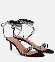 [Amina Muaddi] Amina Muaddi Lori 60 crystal-embellished suede sandals AU 9 black