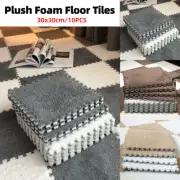 Foam Floor Mats Set 10PCS Shaggy Interlocking Tiles Soft for Kids Room Play Area