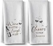 Hcaredee 2pack Funny Kitchen Towels Decor Housewarming Wine Lover Hostess Gift Hand Tea Dish Towels for Valentine's Day,Candlelight Dinner,“Wine A Little Laugh A LOT“&”Cheers to Pour Decisions”