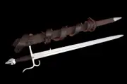 Hand Forged high carbon steel Viking/ single-handed sword with wooden scabbard.