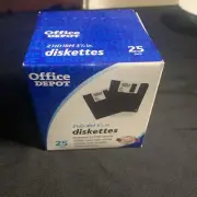 Office Depot 3.5in Floppy Diskettes IBM Format DS/HD Black Box Of 25 New Sealed