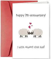 Funny 7 Years Anniversary Card, Wool Anniversary Card for Him Her, Seventh Anniversary Card for Husband Wife, Seven Years Anniversary Card