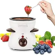 MultiOutools Mini Electric Fondue Pot Set with Dipping Forks, Chocolate Melts Candy Melts Fondue Pot, Melting Chocolate Small Pot for Chocolate Caramel Cheese (white)