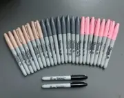 26 Sharpie Markers Fine Point, GRAY 8 CT / ALMOND 8 CT / PINK 8 CT BLACK 2 CT