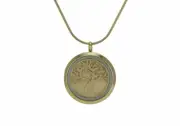 Stainless Steel/14k Gold Plated Round Bronze Companion Cremation Pendant w/Tree