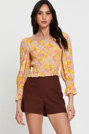 Print Peasant Blouse Long Sleeve - Size 12, Women's Bardot