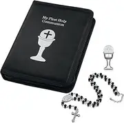 [Affrolling] 3 Pcs First Communion Gift Set Boy Catholic Faux Leather Holy Communion Folder Chalice Pin Cross Rosary Necklace