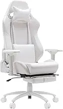Gaming Chair for Office and Home, Footrest and Seat Height Adjustable Swivel Ergonomic Video Game Chair, Computer Chair with Headrest and Lumbar Support for Adults Big Man Women(White)