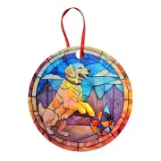 Golden Retriever with a Ball Holographic Stained Glass Design Ornament