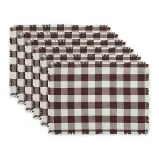 Design Imports CAMZ14813 Bark Brown Heavyweight Check Fringed Placemat Set of 6