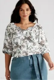 Autograph Peasant Top Tunic Shirt Blouse Plus 20 NEW Viscose 3/4 Sleeve Paisley