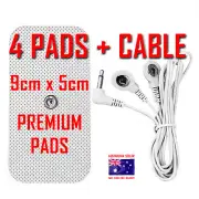 TENS ELECTRODE PADS CABLE + 9cm x 5cm x 4 PREMIUM ELECTRODE PADS