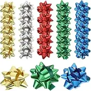 Healeved Mini Bow, 150pcs Christmas Presents Bows Metallic Star Bow Small Tiny Stick On Ribbons Bows for DIY Present Wrapping Box Xmas Tree Holiday Party Decoration
