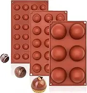 3Pcs Semi Sphere Silicone Mould, Hot Chocolate Bomb Moulds, Silicone Dome Mould for Making Chocolate, Cake, Jelly, Dome Mousse (6, 15, 24 Cavities)