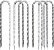 Rebar-Stakes-12-Inch-Galvanized, U Hook Trampoline Stakes 6 Pack Ground Anchors Heavy Duty for Plants Anti-Rust Landscape Fabric Artificial Turf