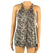 NWT Ann Taylor Womens Black & White Leaf Print Sequin Design Top Shirt Small