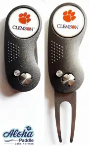 GOLF SWITCHBLADE CLEMSON TIGERS Gray Divot Repair Tool + White Ballmarker GW