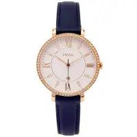 在飛比找momo購物網優惠-【FOSSIL】FOSSIL 鑽鑲優雅皮革女性手錶-白面X藍