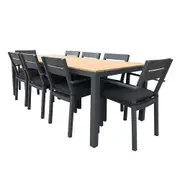 Tuscany 8 Seater Rectangle Teak Top Aluminium Dining Setting with Santorini Chairs - Outdoor Aluminium Dining Settings