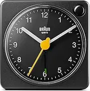 Braun Classic Travel Analogue Clock with Snooze and Light, Compact Size, Quiet Quartz Movement, Crescendo Beep Alarm in Black, Model BC02XB