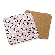 Panda FACES DRINKS COASTER MAT HARDBOARD SET X4 - Animal Pink Panda Bear