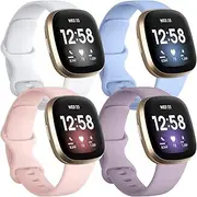 [Getino] Bands Compatible with Fitbit Sense and Fitbit Versa 3, Soft Waterproof and Durable Classic Silicone Sport Strap, Adjustable Replacement Wristbands for Women Men, Large Small