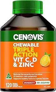 Cenovis Chewable Triple Action Vit C, D & Zinc 120 Chewable Tablets Orange Flavour - Supports Healthy Immune System Function To Help Fight Illness All year Round