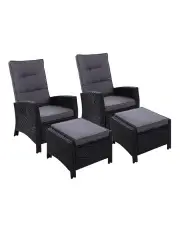 [Gardeon] 2PC Sun lounge Recliner Chair Wicker Outdoor Furniture Patio Garden