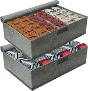 Sock Drawer Organizer Divider 2 Pack Socks Organizer with Lid 30 Cell Foldable Closet Sock Storage Divider Tie Storage Underwear Storage Boxes for Storing Socks Ties Bra Handkerchiefs Belts (Gray)