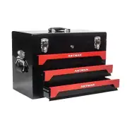 20" Portable 3-Drawer Steel Tool Box Black/Red with Metal Latch Closure