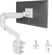 Claiks Single Monitor Mount for Max 49 inch Screens Stand up to Max 44 lbs, Ergonomic Gas Spring Heavy-Duty Adjustable Monitor Arm, with Clamp and Grommet Base, VESA Mounting Holes 75&100mm, White