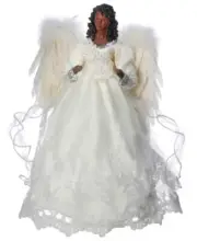 16" Lace Dress African American Angel Tree Topper - Black Angel Tree Topper -...