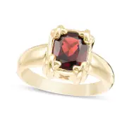 Cushion-Cut Garnet "X" Prong Ring in Solid 10K Yellow Gold