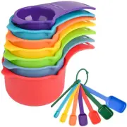 Measuring Cups and Spoons Set, Plastic Measuring Cup Set 15, Mixing Color Dry...