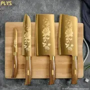 Luxury Gold Kitchen Knife Set Stainless Steel Blade with Golden Titanium Plating