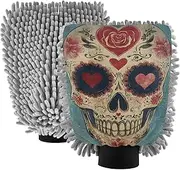 XYMZR Skull Heart Red Cute Absorbent Microfiber Car Wash Mitt, Funny Cute Anime Scratch Free for Cars Cleaning, Home Cleaning Mitts, 2 Pack, 10.24” L x 7.09” W