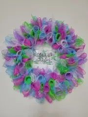SOAK UP THE SUN Spring Summer Mesh Front Door Wreath Wall Decor bright