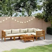 Patio Furniture Sets 6 Piece Garden Lounge Set with Cream Cushion Solid Acacia Wood
